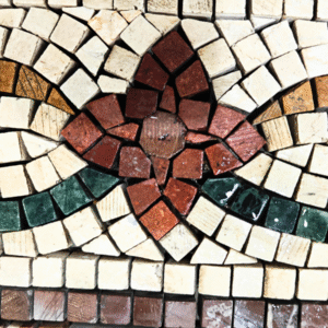 Floral Medallion Natural Stone Mosaic with Green and Red Accents