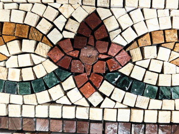 Floral Medallion Natural Stone Mosaic with Green and Red Accents