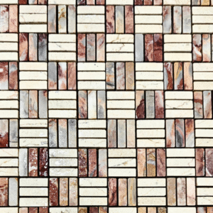 Basketweave Natural Stone Mosaic Tile in Cream and Burgundy
