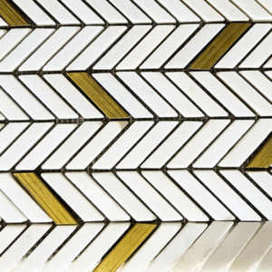 Modern Chevron Natural Stone Mosaic with Metallic Gold Accents