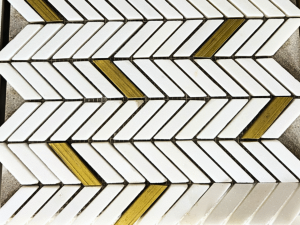 Modern Chevron Natural Stone Mosaic with Metallic Gold Accents