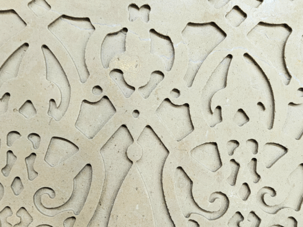 Intricate Carved Geometric Stone Panel in Moroccan or Arabesque Style