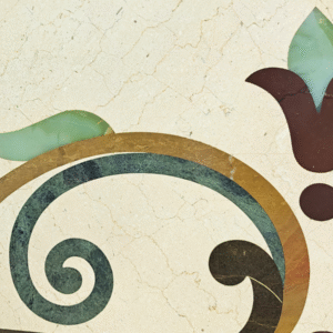 Inlaid Floral Waterjet Marble Medallion in Cream, Green, and Brown