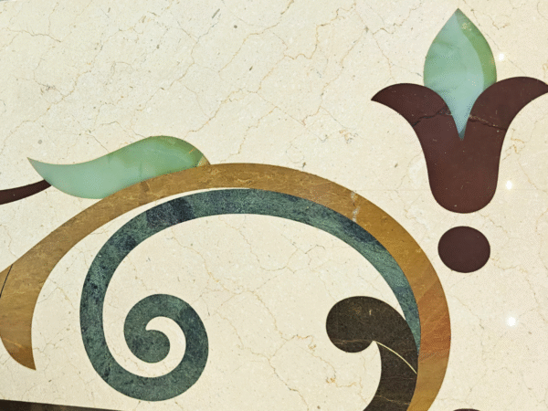 Inlaid Floral Waterjet Marble Medallion in Cream, Green, and Brown