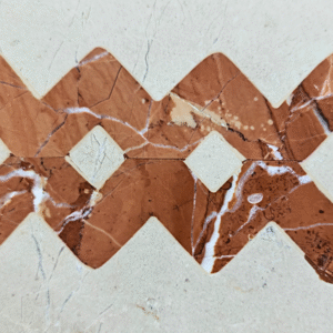 Inlaid Terra Cotta and Cream Marble Chevron Border