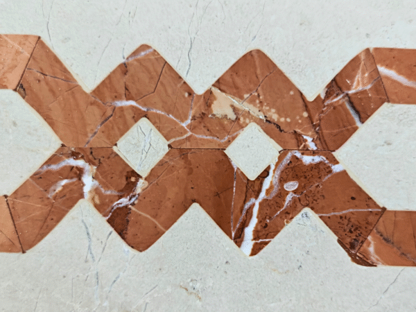 Inlaid Terra Cotta and Cream Marble Chevron Border