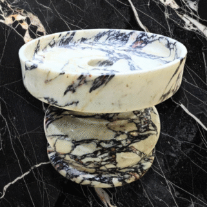 Hand-Carved Black & White Marble Pedestal Dish