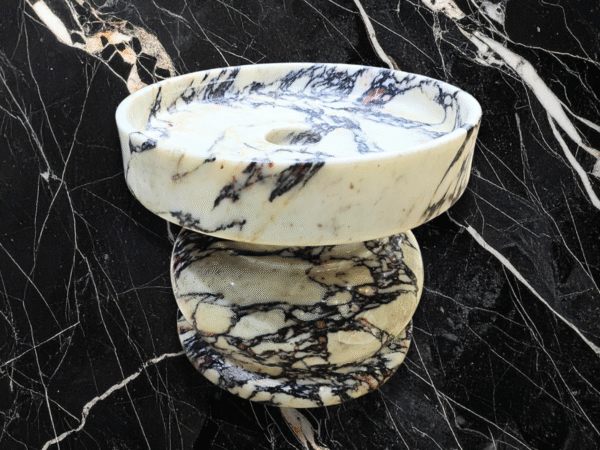 Hand-Carved Black & White Marble Pedestal Dish