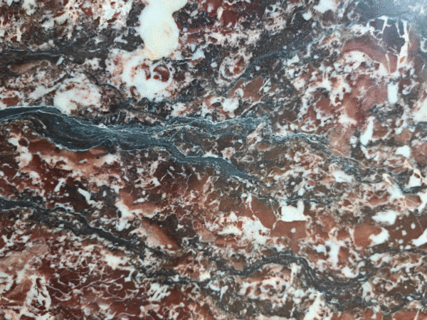 Exotic Red and Brown Swirling Marble Slab | High-Contrast White and Black Veins