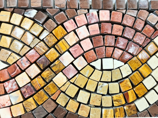 Earthy Toned Hand-Cut Pebble Mosaic Medallion